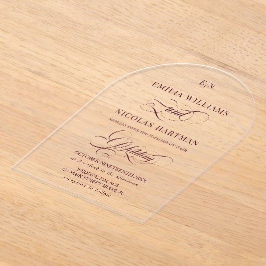 Romantische rode monogram bruiloft acryl uitnodigingen (Laagn)