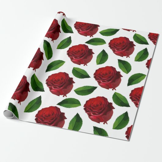 Romantische Rode Roos Bloem Botanisch Cadeaupapier (Uitgerold)