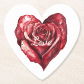 Romantische Rode Roos Bloemen Hart Huwelijk Kartonnen Onderzetters (Voorkant)
