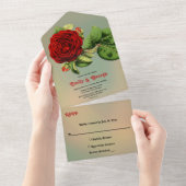 Romantische Rode Roos Delicate Zomer Bloemen Huwel All In One Uitnodiging (Afscheurbaar)