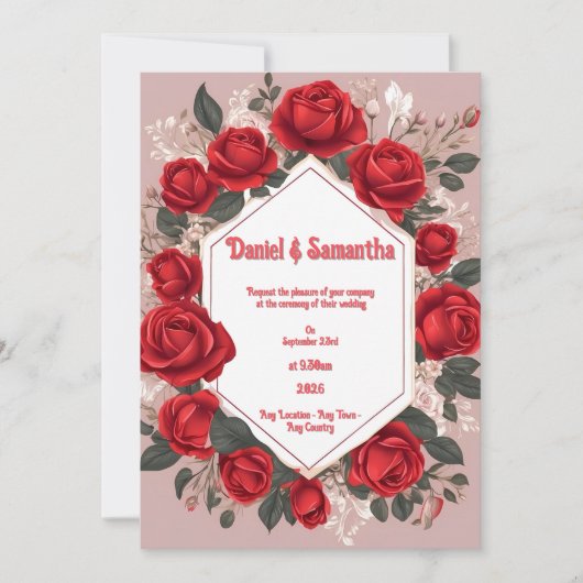 Romantische rode roos huwelijksuitnodigingen kaart (Voorkant)