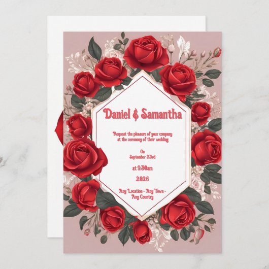 Romantische rode roos huwelijksuitnodigingen kaart (Voorkant / Achterkant)