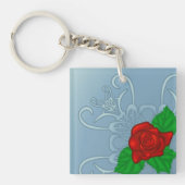 Romantische Rode Roos Klassieke Bloem Sleutelhanger (Voorkant)