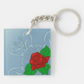 Romantische Rode Roos Klassieke Bloem Sleutelhanger (Achterkant)