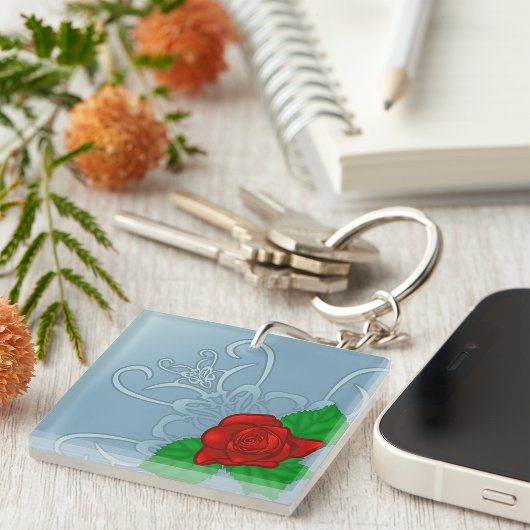 Romantische Rode Roos Klassieke Bloem Sleutelhanger
