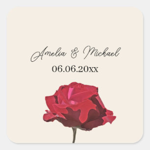Romantische Rode Roos Save the Date Vierkante Sticker