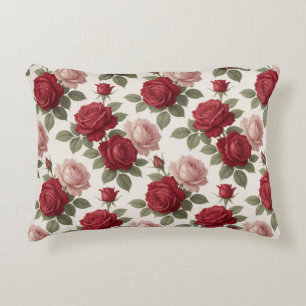Romantische Rode Roos Vintage Bloemstijl ✨ Accent Kussen