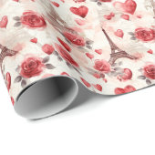 Romantische Rode Rose Chic Eiffeltoren Parijs Fran Cadeaupapier (Rol Hoek)