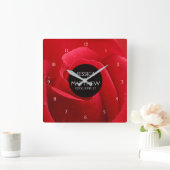 Romantische Rode Roze Florale bruiloft Vierkante Klok (Huis)