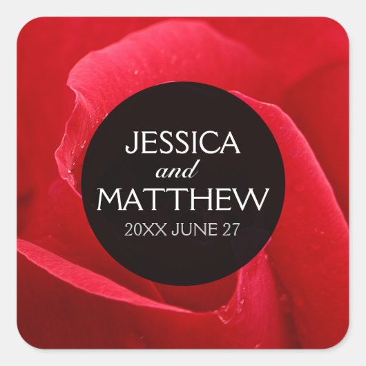 Romantische Rode Roze Florale bruiloft Vierkante Sticker (Voorkant)