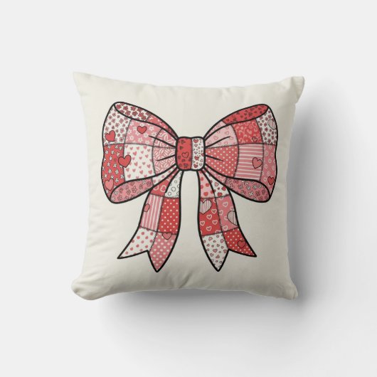 Romantische rode roze patchwork linten boog tekeni kussen (Voorkant)
