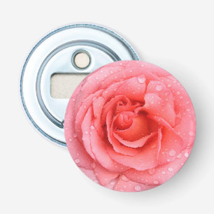 Romantische Rode Roze Rozenwaterdruppels Button Flesopener