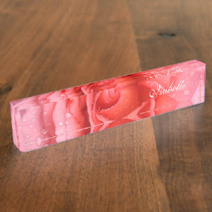 Romantische Rode Roze Waterdruppels Naambordje