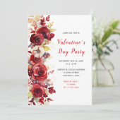 Romantische Rode Rozen Bloemen Valentijns's Party Kaart (Staand voorkant)