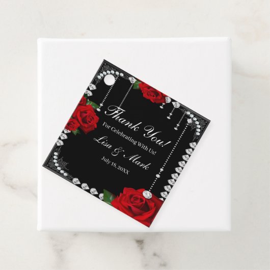 Romantische rode rozen en diamanten bedankjes labels (In situ)