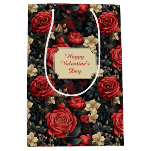 Romantische rode rozen en vanille witte bloemen medium cadeauzakje
