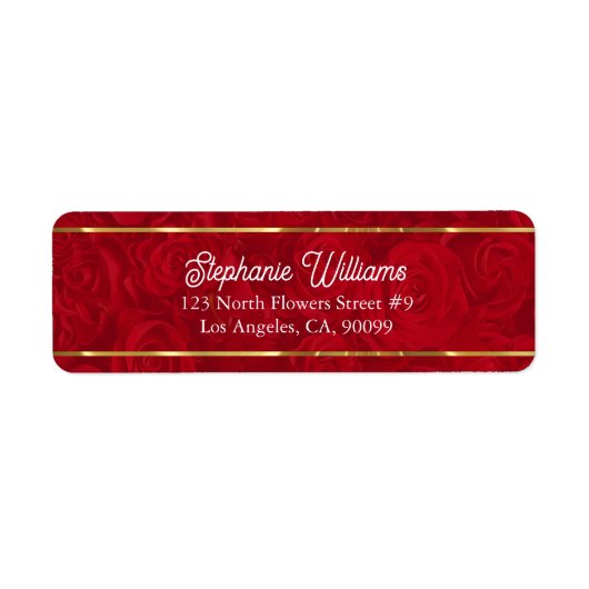 Romantische rode rozen gouden strepen accent etiket (Voorkant)