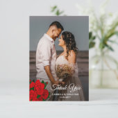 Romantische Rode Rozen Passen getrouwd Fotobruilof Bedankkaart (Staand voorkant)