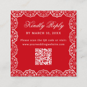 Romantische rode vintage kant kader QR-code bruilo Informatiekaartje