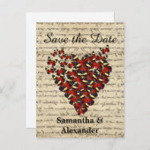 Romantische rode vlinder hart sparen de datum aankondigingskaart (Voorkant / Achterkant)