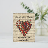 Romantische rode vlinder hart sparen de datum aankondigingskaart (Staand voorkant)