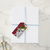 Romantische Rode Waterverf Rozen en Lantaarnbruilo Cadeaulabel (Met Touw)