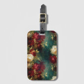Romantische rode witte groene bloemen bagagelabel (Voorkant (verticaal))
