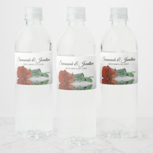 Romantische Roest Oranje Roos Elegante Trouwdag Waterfles Etiket