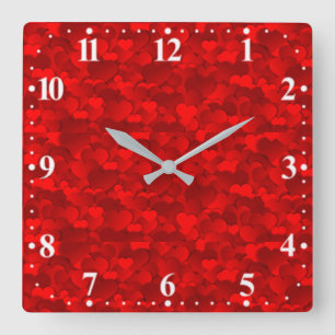 Romantische Rood Hartjes Textuurpatroon-19909 Vierkante Klok