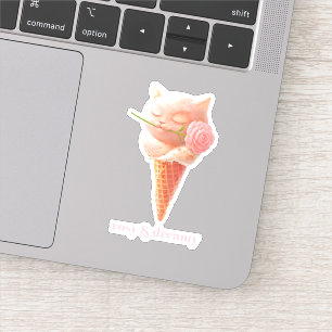 Romantische Roos: Miss Meow Roze Ijsje Kegel Kunst Sticker