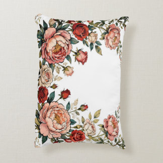 Romantische Roos Rand Bloemen - Elegant Wit Accent Kussen