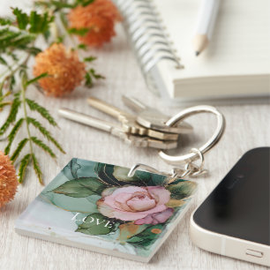Romantische Roos Wit Roze Goud Bloemrijke Liefde Sleutelhanger