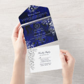 Romantische Royal Blue Floral bruiloft uitnodiging (Afscheurbaar)