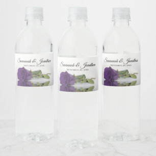 Romantische Royal Paarse Roos Elegant Bruiloft Waterfles Etiket