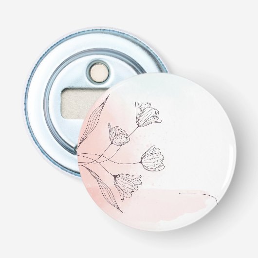 Romantische Roze Aquarel Bloemen Button Flesopener (Voorkant)