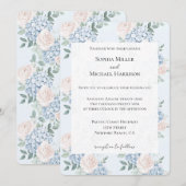 Romantische roze blauwe bloemen bruiloft kaart (Voorkant / Achterkant)