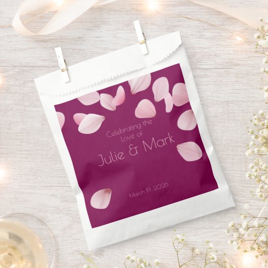 Romantische roze bloemblaadjes bruiloft bedankzakje (Geknipt)