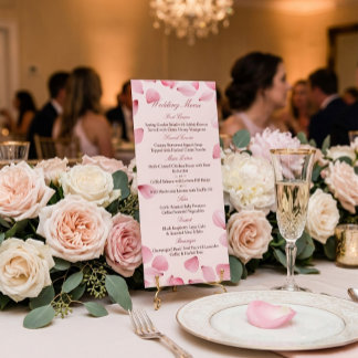 Romantische Roze Bloemblaadjes Trouwmenu Menu