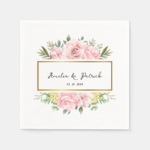 Romantische Roze Bloemen Gepersonaliseerde Party P Servet
