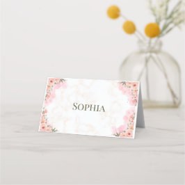 Romantische roze bloemen gevouwen plaats kaart