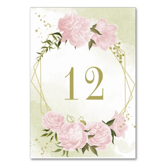 Romantische roze bloemen groen goud geometrisch kaart (Voorkant)