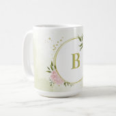 romantische roze bloemen groen koffiemok (Voorkant links)