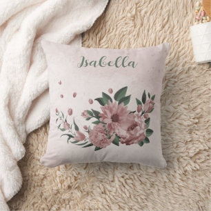 Romantische roze bloemen & groene bladeren kussen