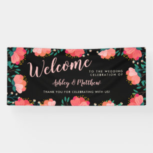 Romantische Roze Bloemen Huwelijk Welkom Spandoek
