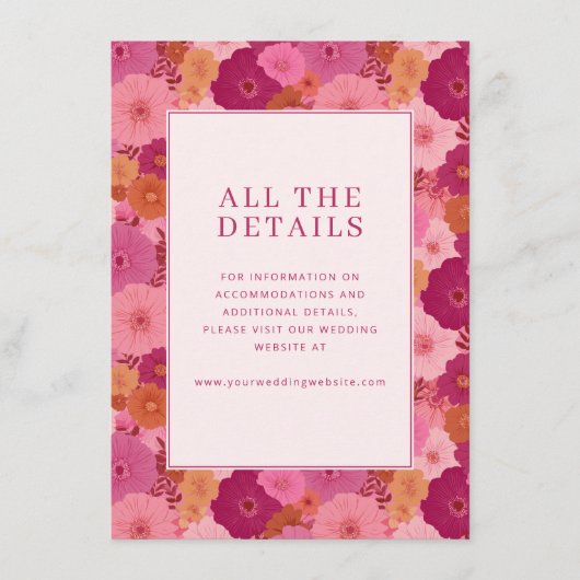 Romantische Roze Bloemen Informatiekaartje (Voorkant)