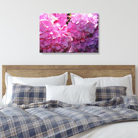Romantische roze bloemenelegante hortensia's canvas afdruk (Insitu (Slaapkamer))