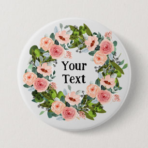 Romantische roze bloemenkrans revers Omhelzing Ronde Button 7,6 Cm