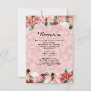 Romantische roze bloemige bruiloftsreceptie uitnod kaart