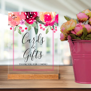 Romantische Roze Bloemige Bruiloftsshower Kaarten Acryl Bord