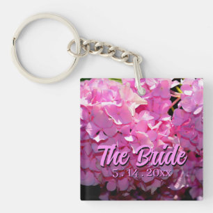 Romantische roze bloemige elegante hortensia's sleutelhanger